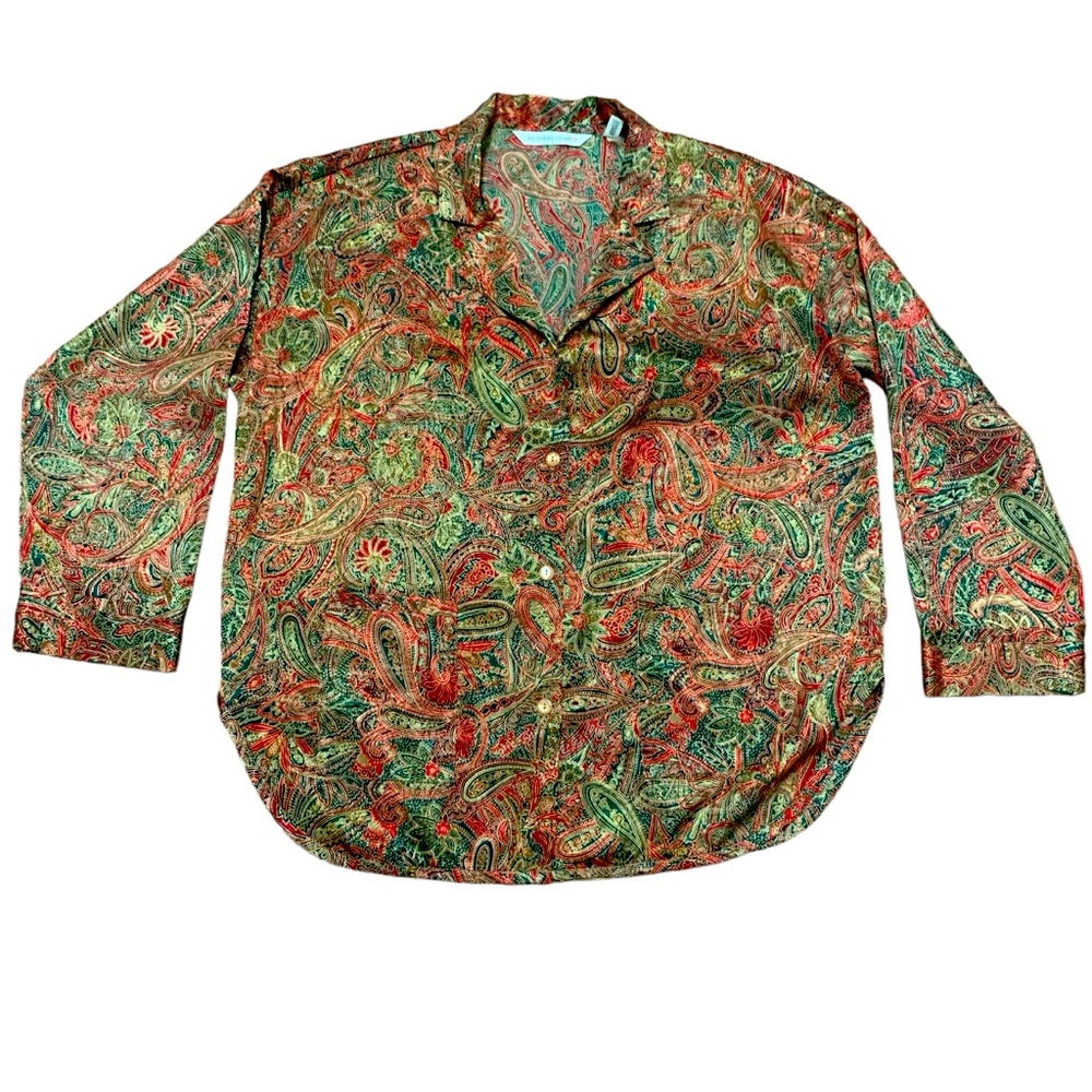 Vintage Victoria's Secret Sleep Shirt Women’s Size L Paisley Long Sleeve Satin
